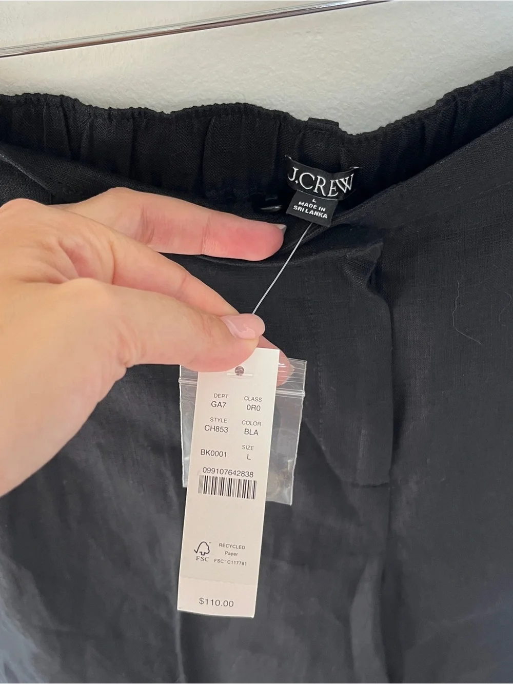 NWT J.Crew Harbor pant in linen size large color black